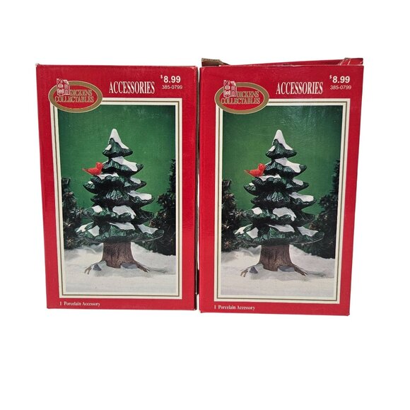 Dickens Collectables 2 Tree Figurines Accessory Hand Painted Porcelain - Picture 8 of 9